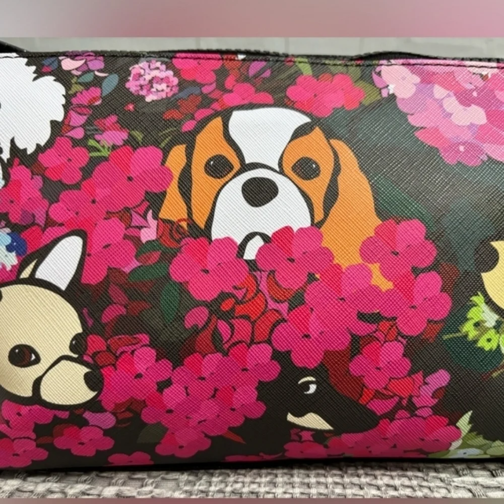 🖤▪️Marc Tetro▪️ Black Floral Dogs Cosmetic Bag